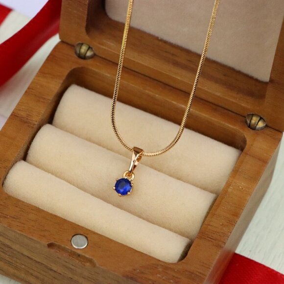 "Tiny Round Blue Pendant in Gold Finish for Delicate Everyday Style, XPPT1657 - Picture 7 of 13